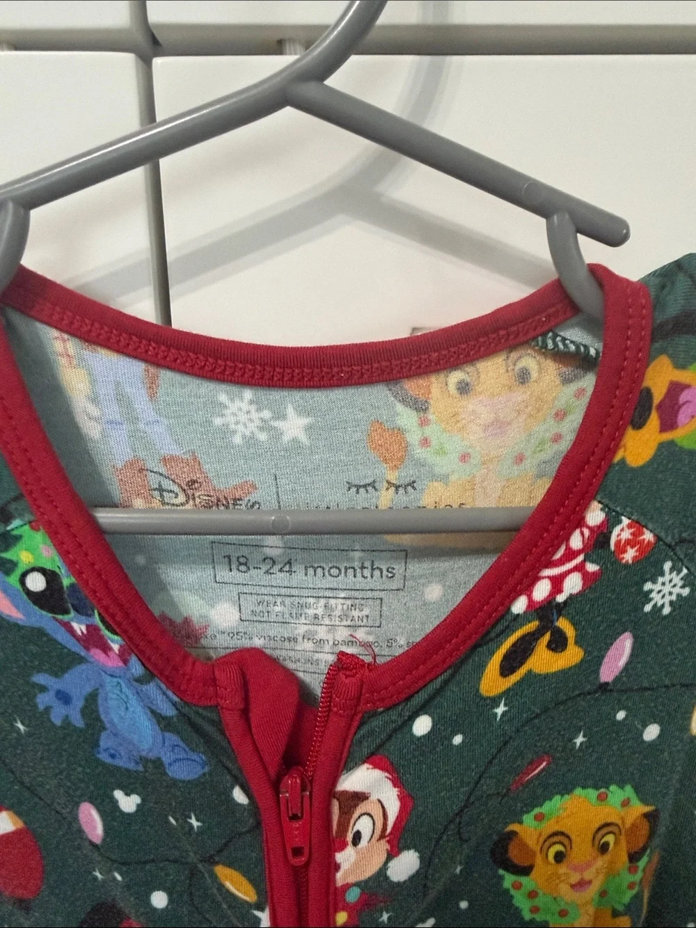 Disney Green Holiday Character One-Piece Pajamas